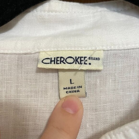 Vintage Cherokee White 100% Linen Button Up Blouse Size Large - Picture 6 of 11